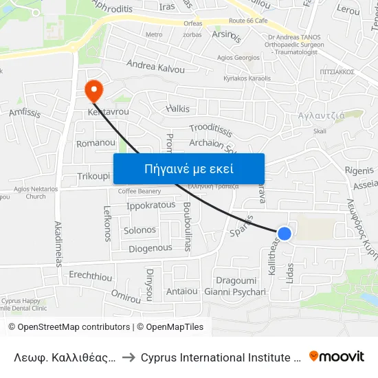 Λεωφ. Καλλιθέας - Ταμασού to Cyprus International Institute Of Management map
