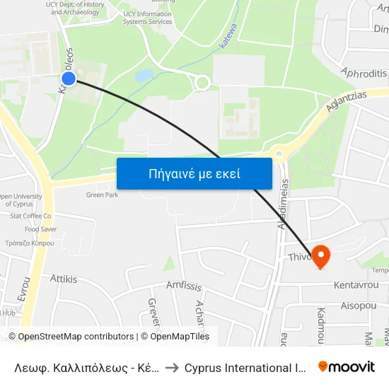 Λεωφ. Καλλιπόλεως - Κέντρο Παραγωγικότητας 1 to Cyprus International Institute Of Management map