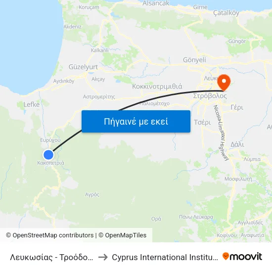 Λευκωσίας - Τροόδους - Σιναόρος 2 to Cyprus International Institute Of Management map