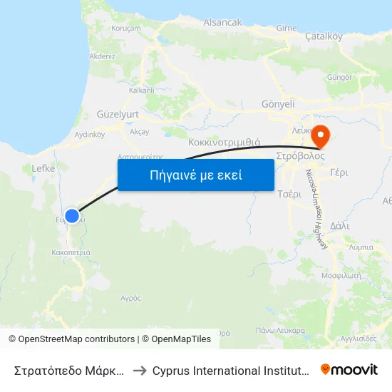 Στρατόπεδο Μάρκου Δράκου 2 to Cyprus International Institute Of Management map