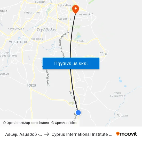 Λεωφ. Λεμεσού - Τράχωνα to Cyprus International Institute Of Management map