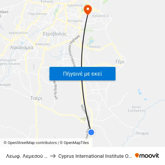 Λεωφ. Λεμεσού - Αλυκός to Cyprus International Institute Of Management map