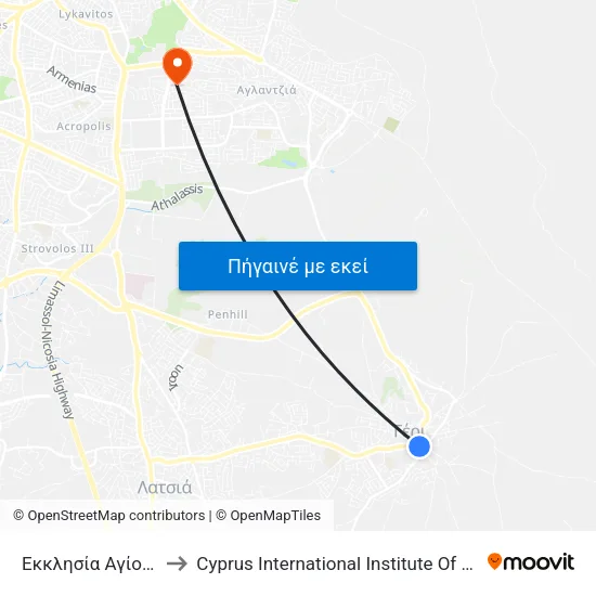 Εκκλησία Αγίου Μηνά to Cyprus International Institute Of Management map