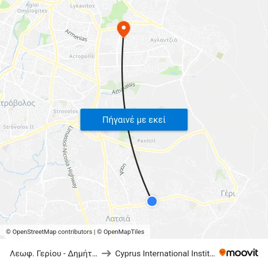 Λεωφ. Γερίου - Δημήτρη Χριστοδούλου to Cyprus International Institute Of Management map