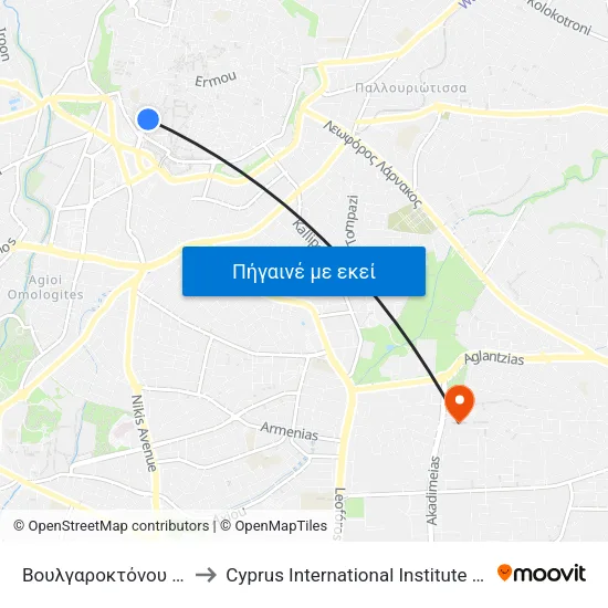 Βουλγαροκτόνου - Αρσινόης to Cyprus International Institute Of Management map