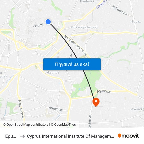 Ερμού to Cyprus International Institute Of Management map