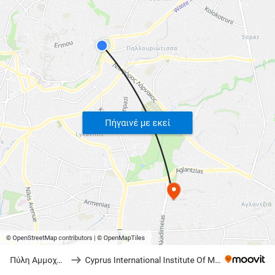Πύλη Αμμοχώστου to Cyprus International Institute Of Management map