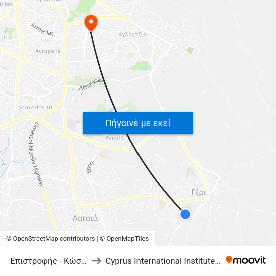 Επιστροφής - Κώστα Βάρναλη to Cyprus International Institute Of Management map