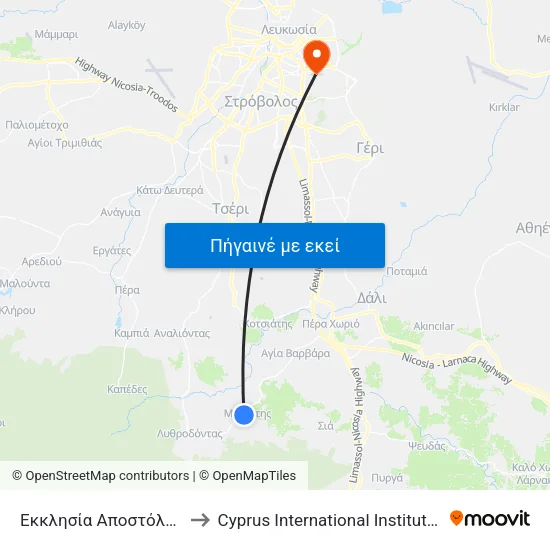 Εκκλησία Αποστόλου Βαρνάβα 1 to Cyprus International Institute Of Management map