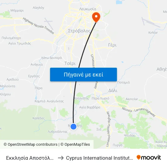 Εκκλησία Αποστόλου Βαρνάβα 2 to Cyprus International Institute Of Management map