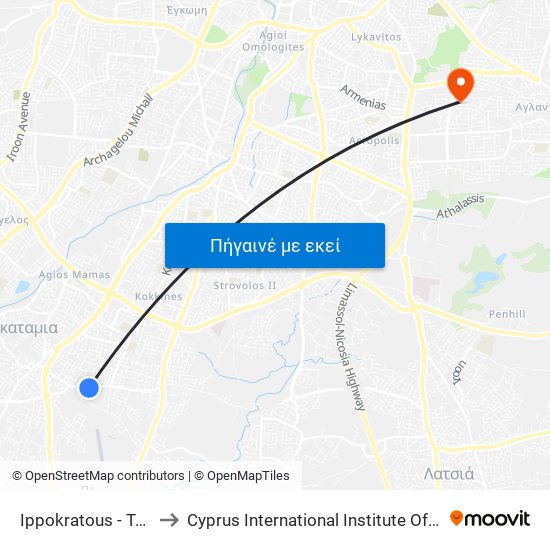 Ippokratous - Trikomou to Cyprus International Institute Of Management map