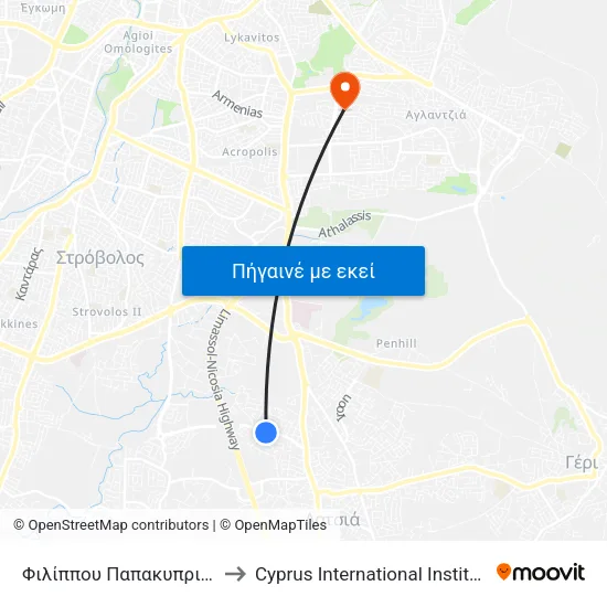 Φιλίππου  Παπακυπριανού - Ευτέρπης to Cyprus International Institute Of Management map