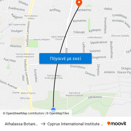 Athalassa Botanic Gardens to Cyprus International Institute Of Management map