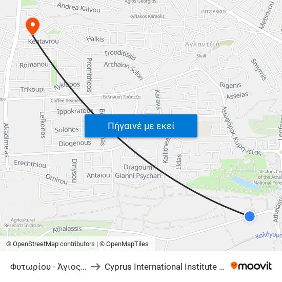 Fytoriou - Agios Georgios to Cyprus International Institute Of Management map