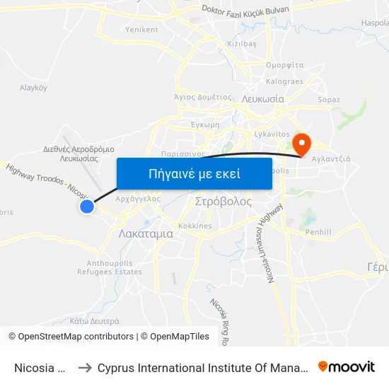 Nicosia Mall to Cyprus International Institute Of Management map