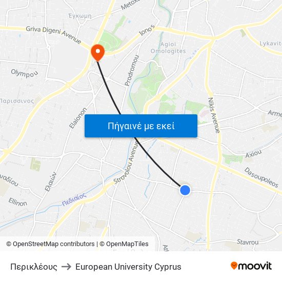 Περικλέους to European University Cyprus map