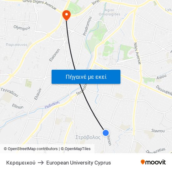 Κεραμεικού to European University Cyprus map