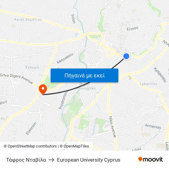 Τάφρος Νταβίλα to European University Cyprus map