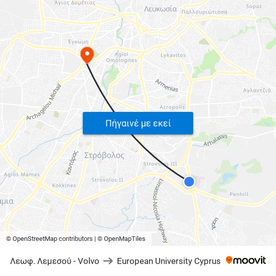 Λεωφ. Λεμεσού - Volvo to European University Cyprus map