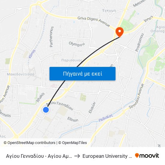 Αγίου Γενναδίου to European University Cyprus map