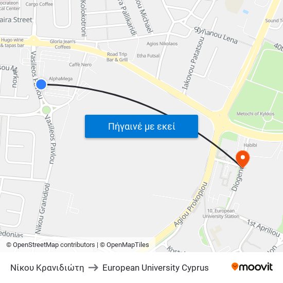 Νίκου Κρανιδιώτη to European University Cyprus map