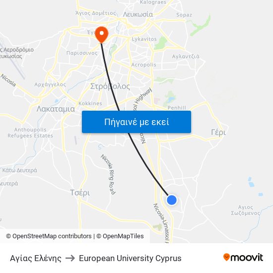 Αγίας Ελένης to European University Cyprus map