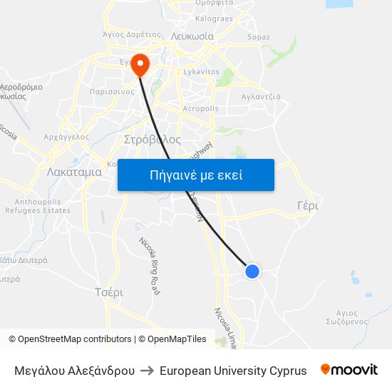 Μεγάλου Αλεξάνδρου to European University Cyprus map