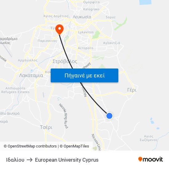 Ιδαλίου to European University Cyprus map