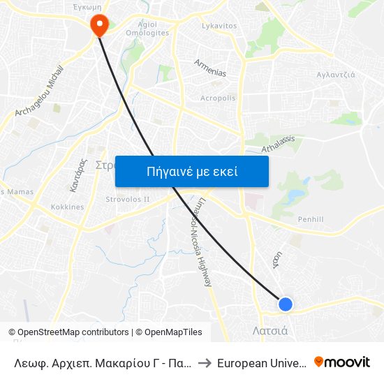 Λεωφ. Αρχιεπ. Μακαρίου Γ to European University Cyprus map