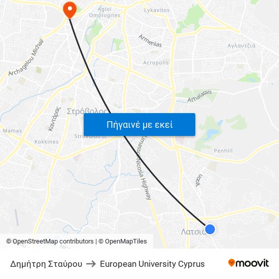 Δημήτρη Σταύρου to European University Cyprus map