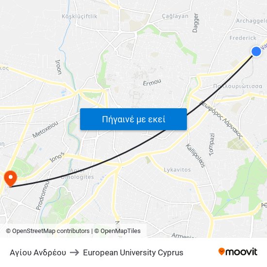 Αγίου Ανδρέου to European University Cyprus map