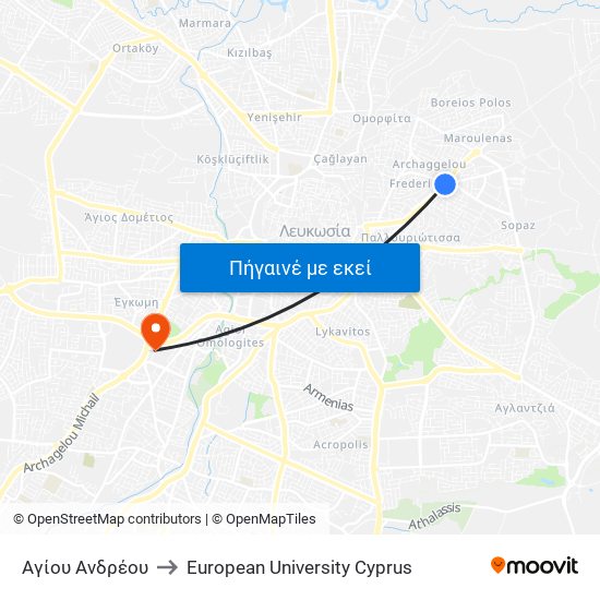 Αγίου Ανδρέου to European University Cyprus map