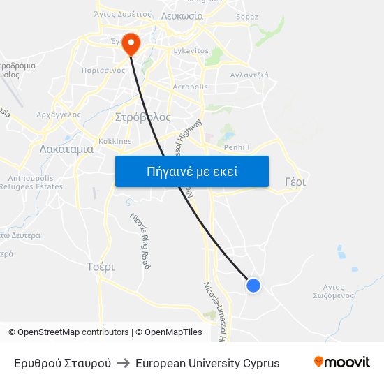 Ερυθρού Σταυρού to European University Cyprus map