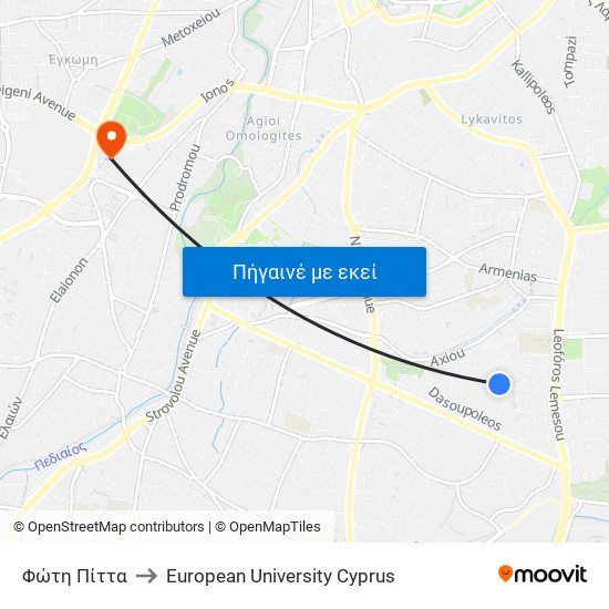 Φώτη Πίττα to European University Cyprus map