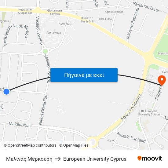 Μελίνας Μερκούρη to European University Cyprus map