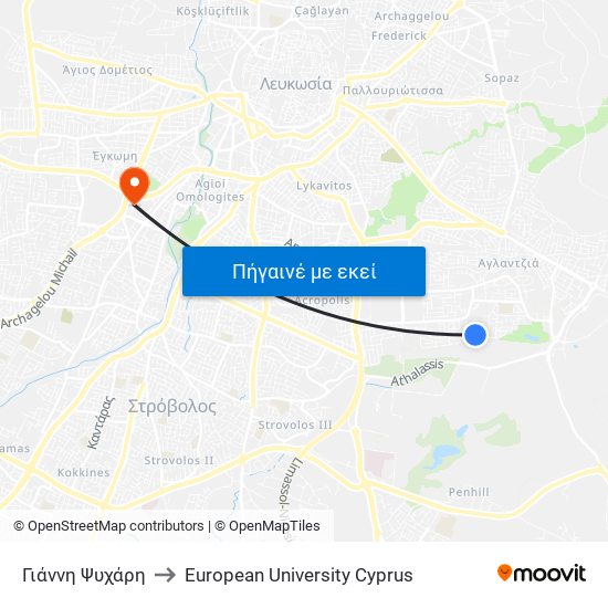 Γιάννη Ψυχάρη to European University Cyprus map