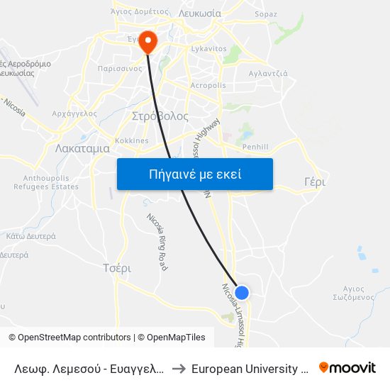 Λεωφ. Λεμεσού - Ευαγγελίστριας to European University Cyprus map