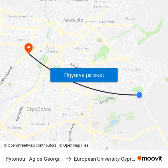 Fytoriou - Agios Georgios to European University Cyprus map
