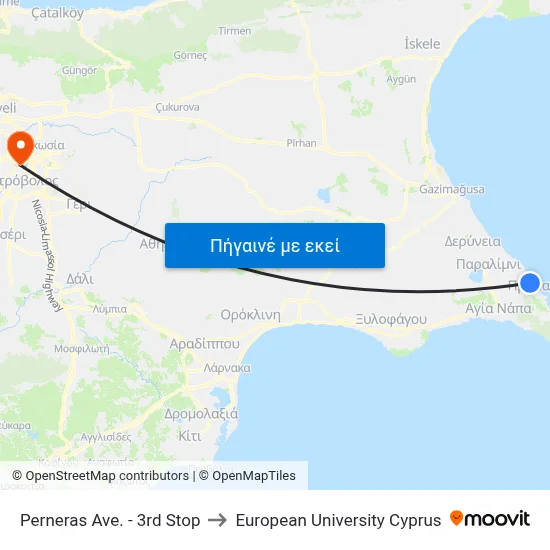 Perneras Ave. - 3rd Stop to European University Cyprus map