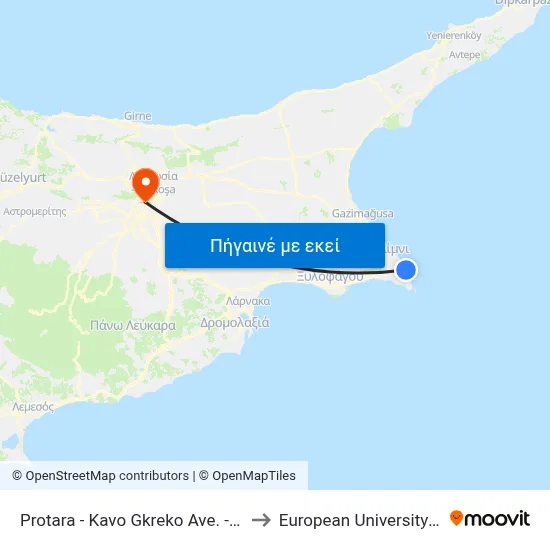 Protara - Kavo Gkreko Ave. - Amorgou to European University Cyprus map