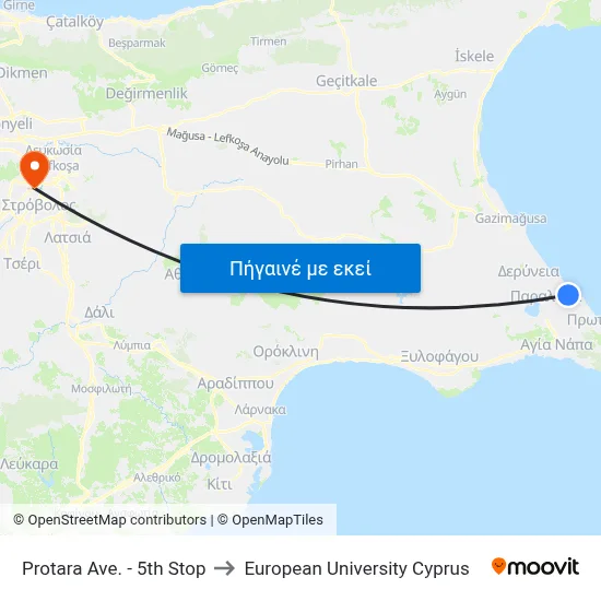 Protara Ave. - 5th Stop to European University Cyprus map
