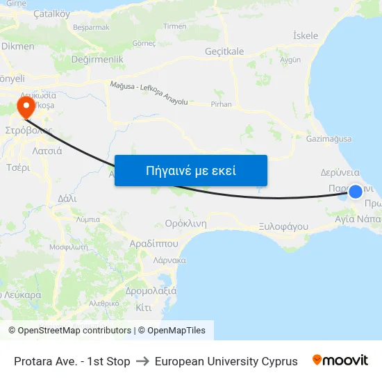 Protara Ave. - 1st Stop to European University Cyprus map