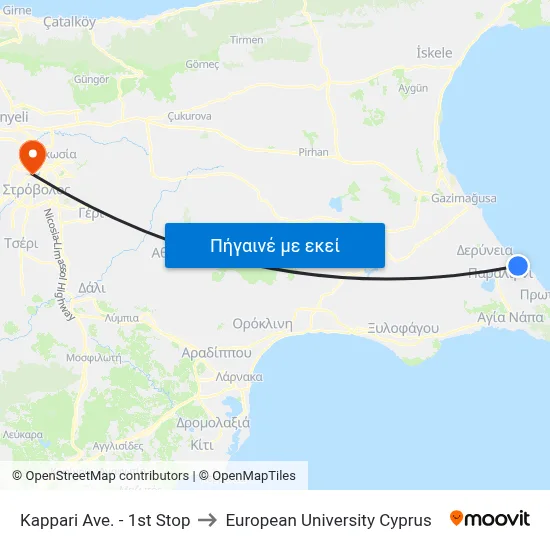 Kappari Ave. - 1st Stop to European University Cyprus map