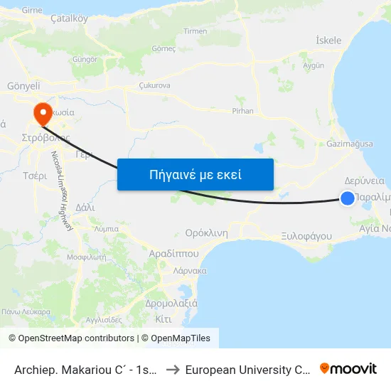 Archiep. Makariou C´ - 1st Stop to European University Cyprus map