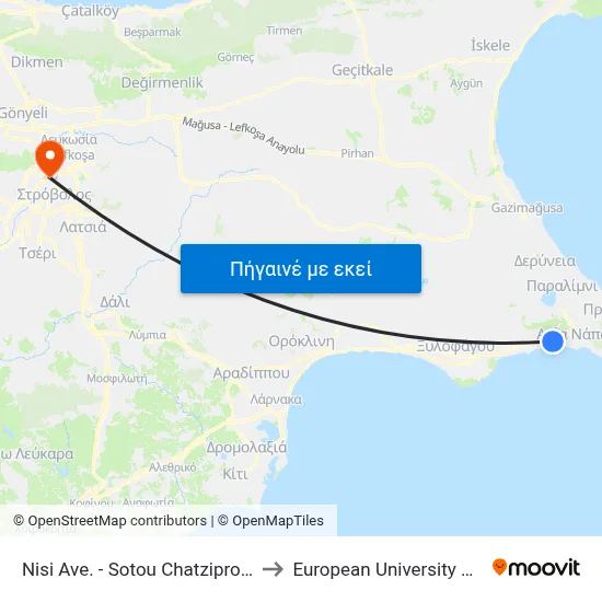 Nisi Ave. - Sotou Chatziprokopiou to European University Cyprus map