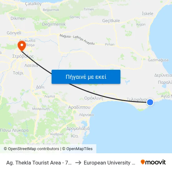 Ag. Thekla Tourist Area - 7th Stop to European University Cyprus map