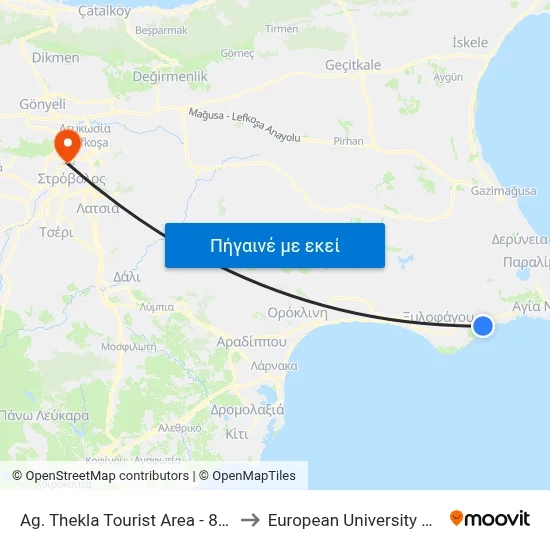 Ag. Thekla Tourist Area - 8th Stop to European University Cyprus map