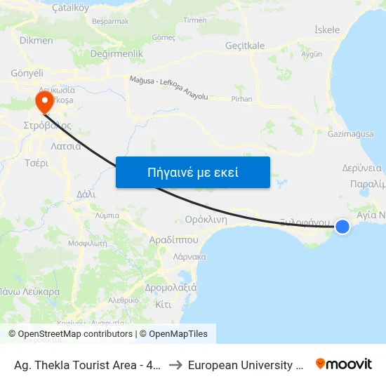 Ag. Thekla Tourist Area - 4th Stop to European University Cyprus map