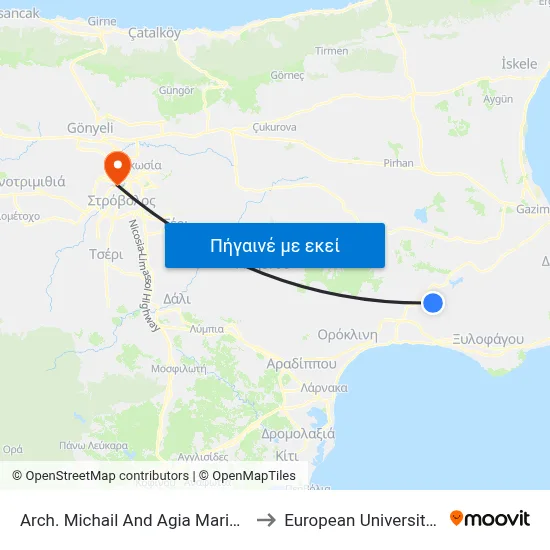 Arch. Michail And Ag. Marina Church to European University Cyprus map