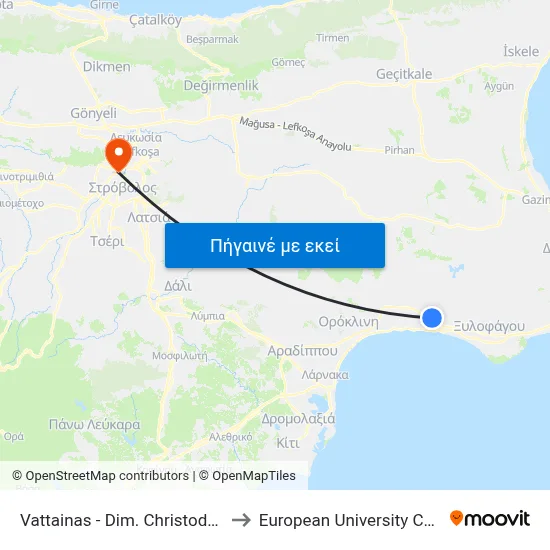 Vattainas - Dim. Christodoulou to European University Cyprus map